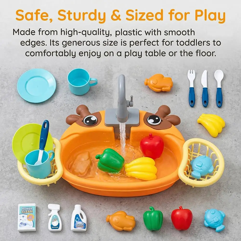 Kids Kitchen Sink Toys Electric Dishwasher Playing Toy with Running Water Pretend Play Food Fishing Toy Role Playing Girls Gift