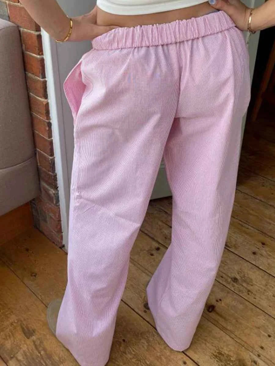 Gaono Casual Striped Drawstring Wide Leg Pants Chic Women Fashion Streetwear Vintage Sweatpants Lounge Outfits Female Trousers