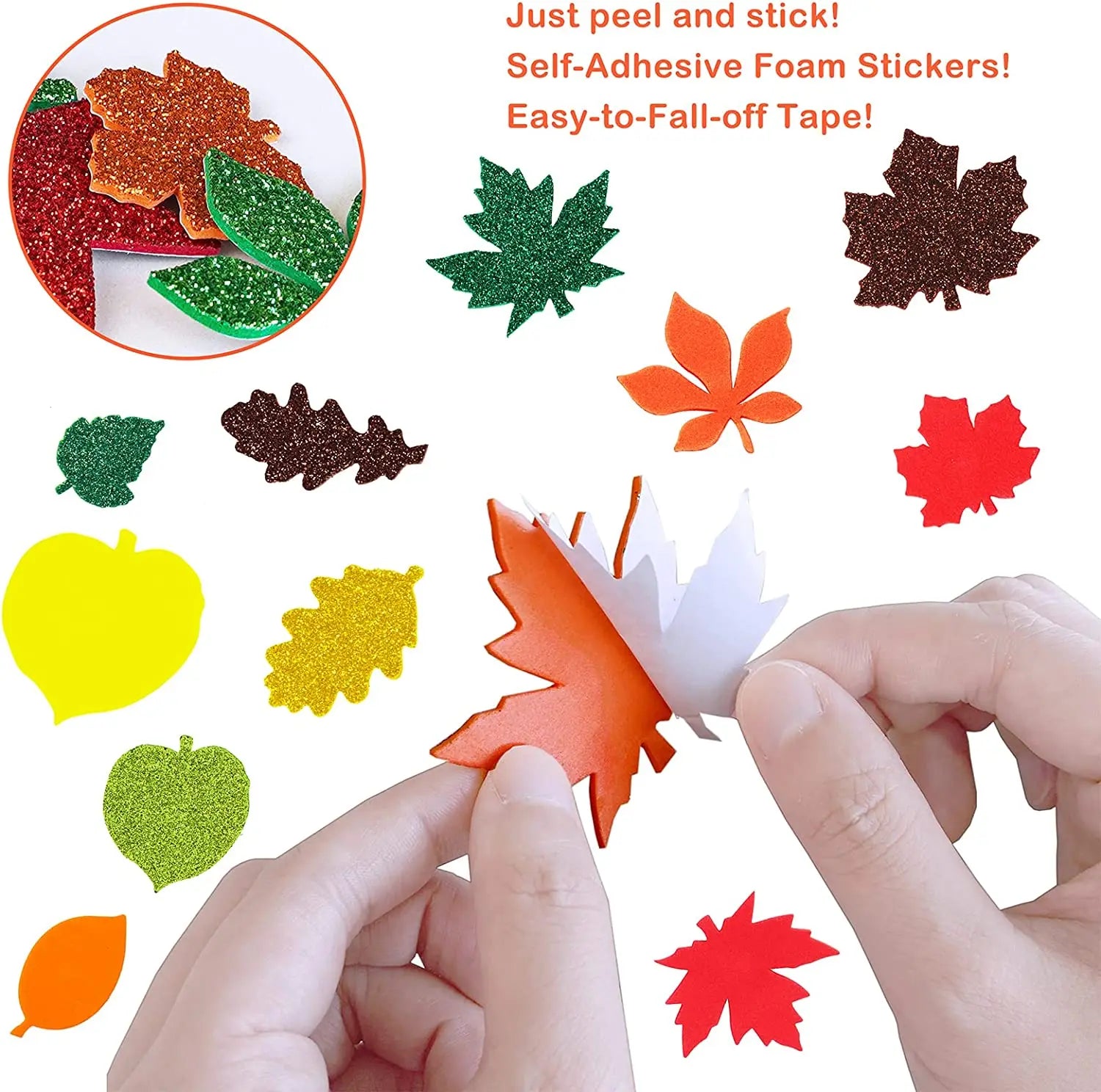 100PCS Glitter Foam Stickers Assorted Shapes Self-Adhesive Craft Stickers for Kids DIY Scrapbooking Card Making Classroom Decor