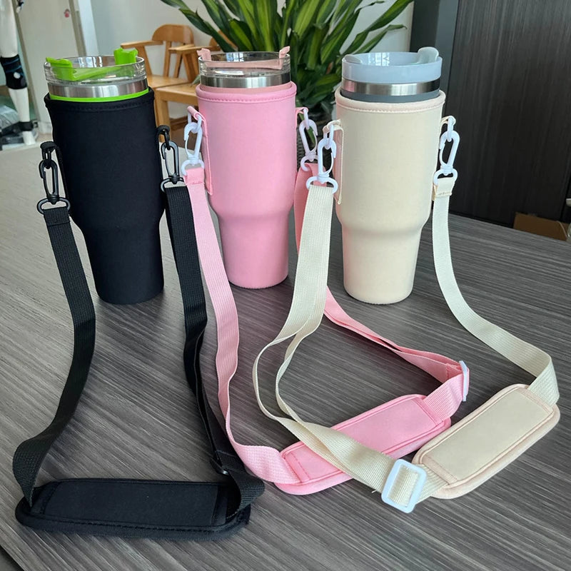 Water Bottle Carrier Bag Compatible with 40oz Tumbler with Handle, Water Bottle Holder with Adjustable Shoulder Strap