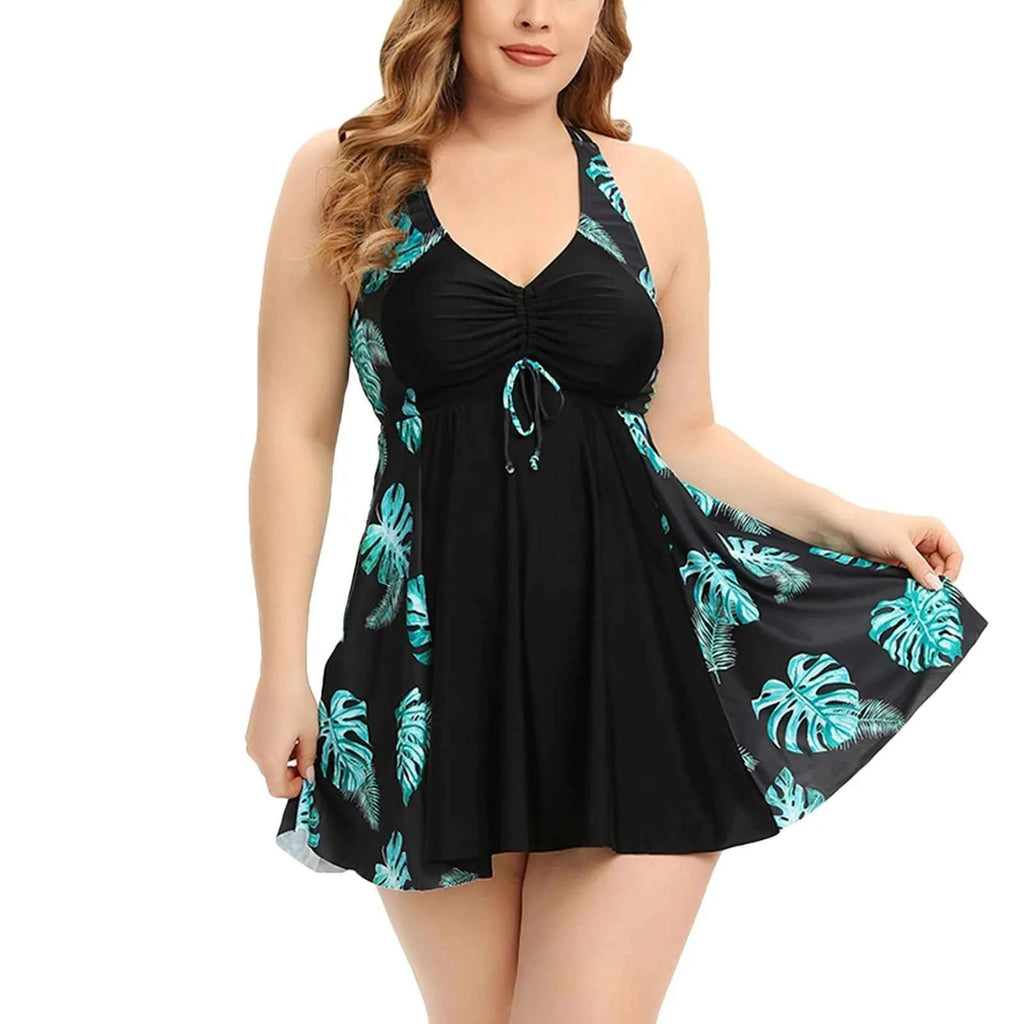 Split Swimsuit For Womens Conservative Big Flower Oversize Tankini Set Summer Beachwears Ladies Swimsuits With Neck Straps