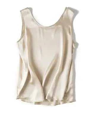 SuyaDream. Women Basic Cozy Tanks, 100%Real Silk, O neck Sleeveless Chic T Shirt, 2025 Solid Summer Vests, White, Pink, Beige