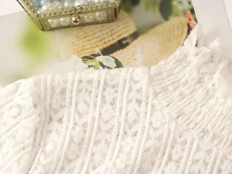 Lace Half Turtleneck Knitted Sweater Women Fall Winter Thick Warm Long Sleeve Pullover Korean Chic Slim Hollow Out Jumper New