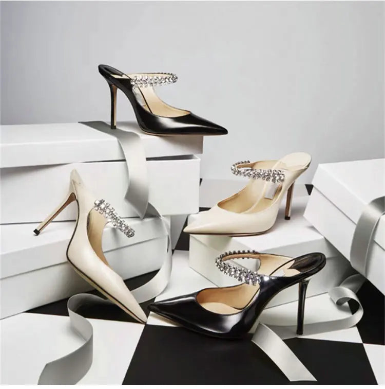 2025 Fashion Women Slippers Pointed Toe High Heels Sandals Sexy Stripper Party Slides Mule Ladies Shoes Slingbacks Slides