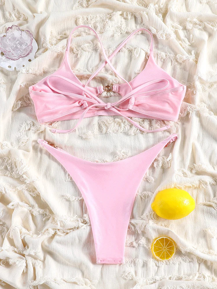 Rinabe Solid Bikini Set Sexy Bikinis Cut Out Swimsuit For Women Low Waist Bathing Suits 2026 Bathsuit Summer Beach Wear