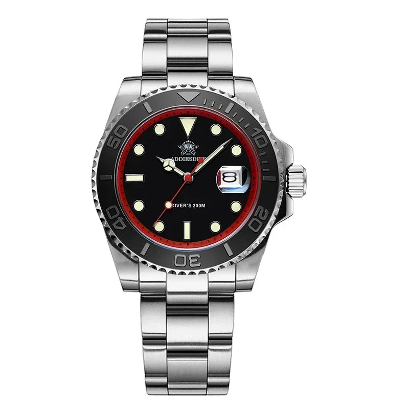 ADDIESDIVE Top Brand Mens Quartz Watches 41mm Stainless Steel Calendar Display Luxury Watch Luminous 200m Dive Casual Wristwatch