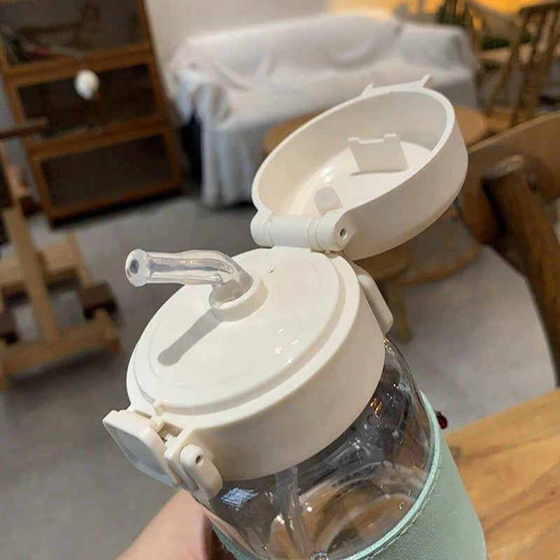 500ml Portable Water Bottle with Straw Creative Cute Leak-proof Plastic Drinking Bottle for Milk Coffee Tea Juice