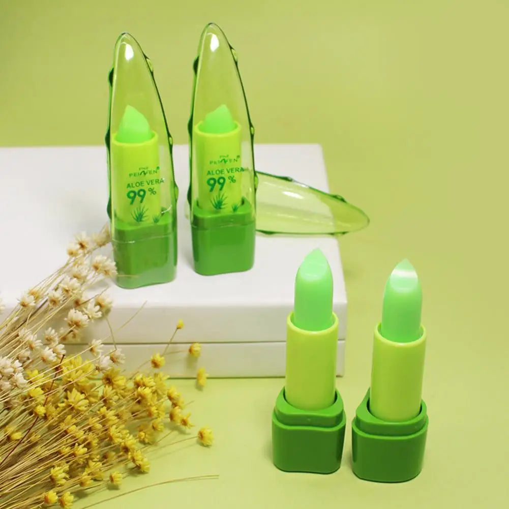 2pcs Aloe Vera Lipstick,Long Lasting Lip Care Nutritious Plumper Lip Balm,Moisturizer Color Changing Jelly Lip Gloss Makeup