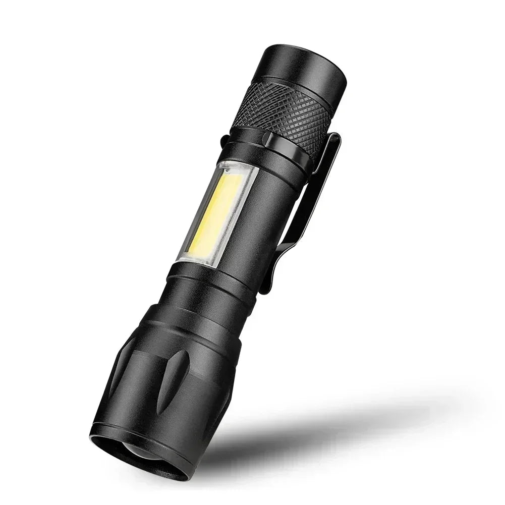 Rechargeable LED Pocket Flashlights with Pen Clip Zoom Mini Light 3 Lighting Mode with Side Lamp for Outdoor Camping Emer