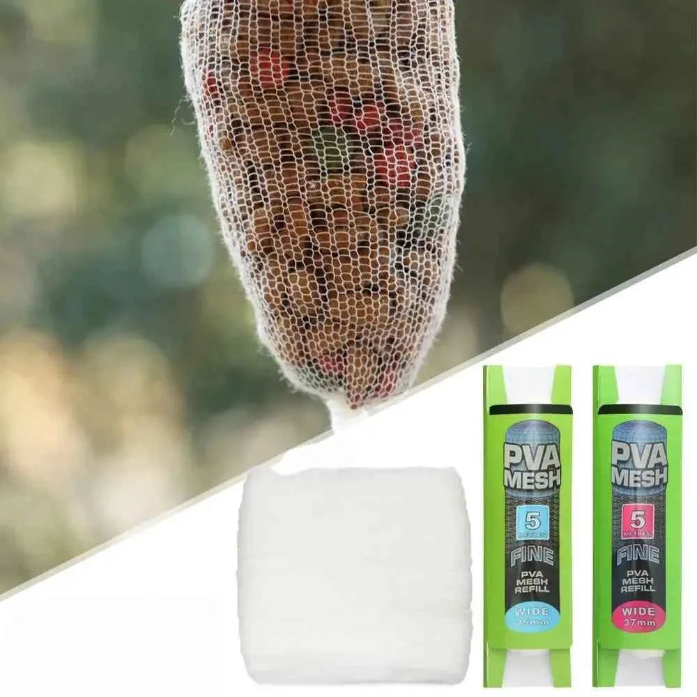 Soluble PVA Mesh Bag 5M Refill Carp Feeder Fishing Lures Refill Rig Hook Bait Wrap Bags 25mm 37mm Fishing Accessories