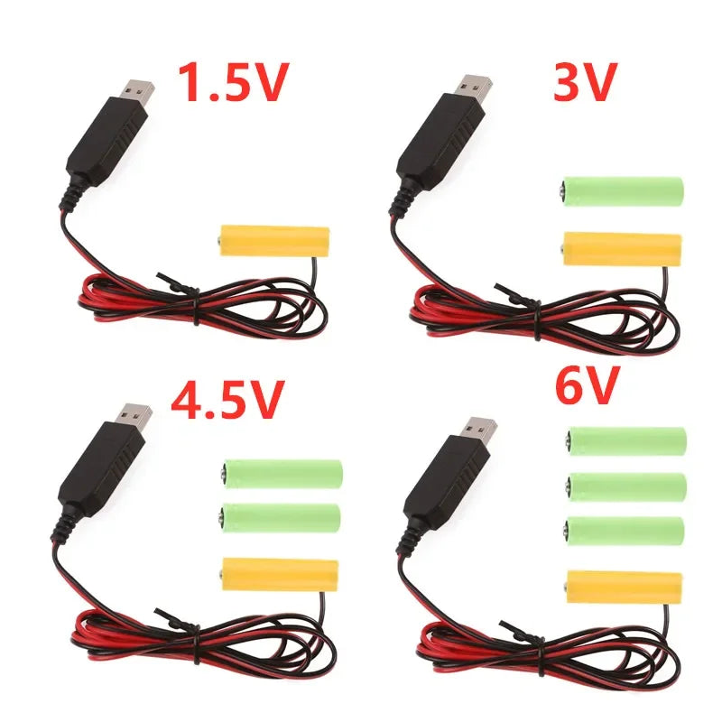 AA Battery Eliminator Cable USB Input 5V2A AA Dummy-Battery Output 1.5V/3V/4.5V/6V Power Adapter Cord