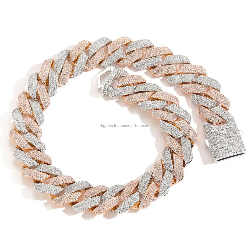IGI Certified 14K Gold & 925 Sterling Silver Rope Chain Cuban Necklace Bezel Setting VVS Moissanite Trendy Gift