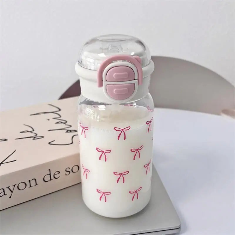 Cute Water Bottle with Straw Portable Plastic Pop-Up Cover Water Cup for Kid Kawaii Bottle Water Leak-Proof Cute Drinking Bottle