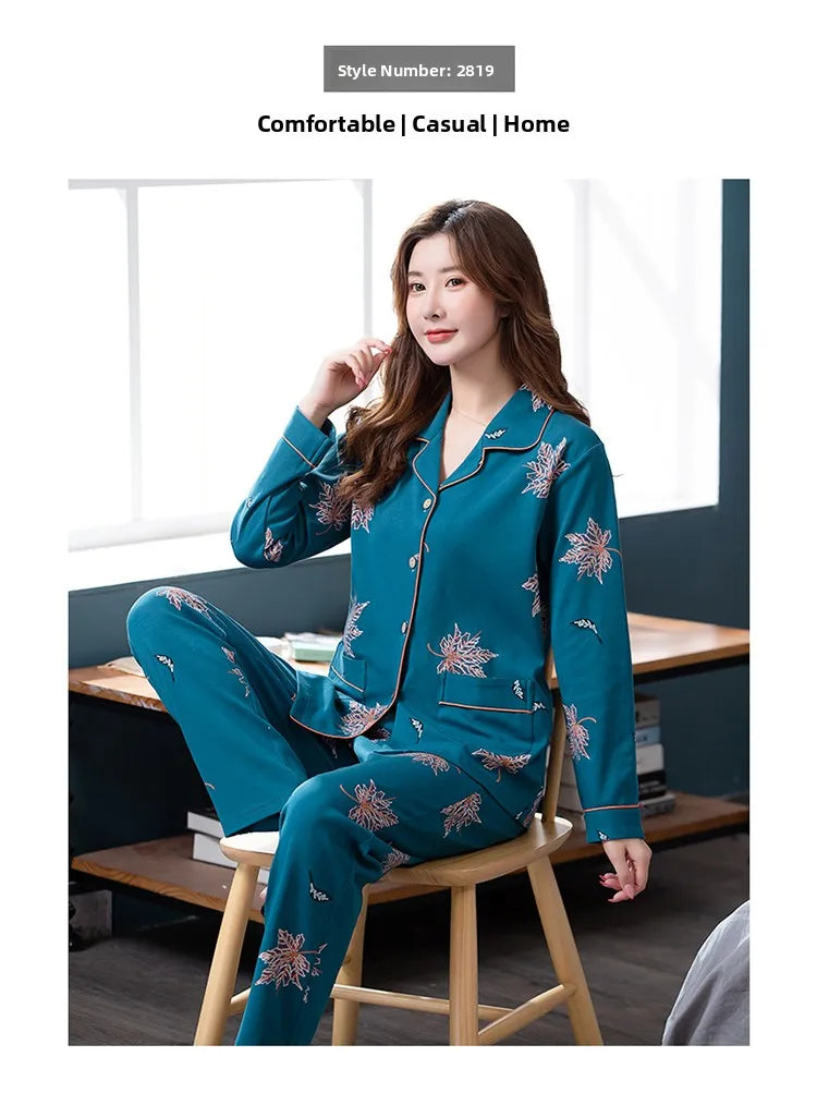 100% Pure Cotton Long Sleeve Sleepwear Set for Elderly Women Spring Summer Autumn Home Clothes Outwear Comfortable Home Suit