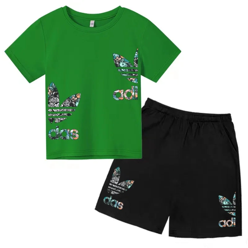 Kids T-shirt Set Colorful Letter Print Boys Girls 3-12Yrs Gift Short-sleeved+shorts 2P Round Neck Sports Casual Charming Clothes
