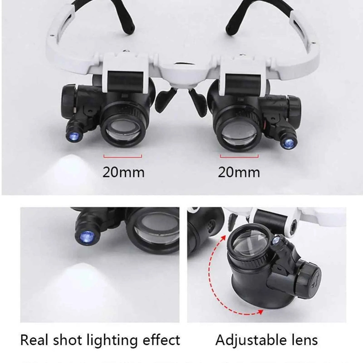 LED Headband Magnifier Glasses – 8X 15X 23X Loupes