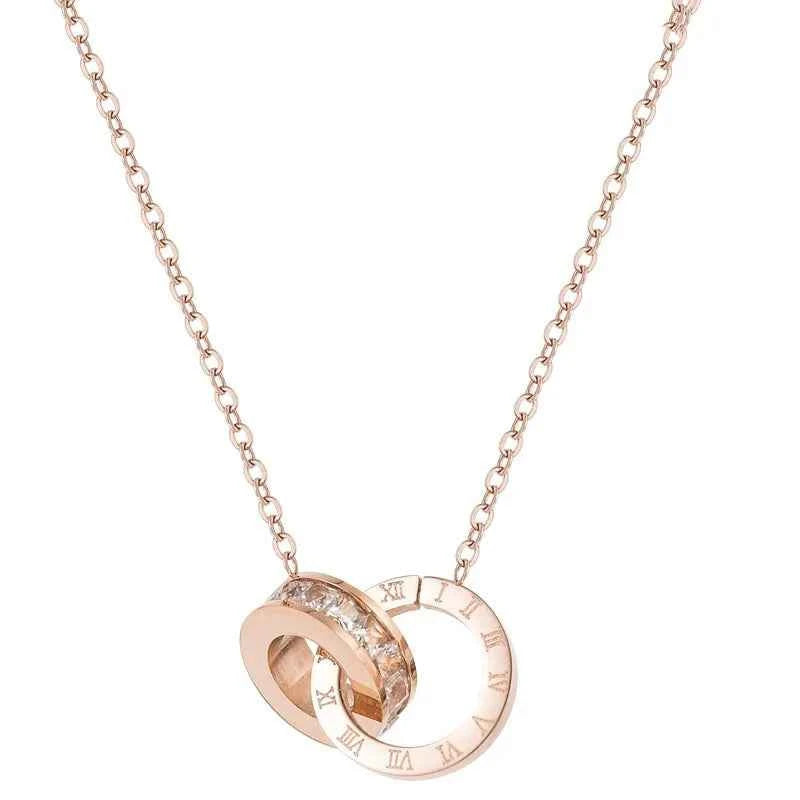 L91 new stainless steel rose gold square diamond Roman numeral double-buckle short necklace