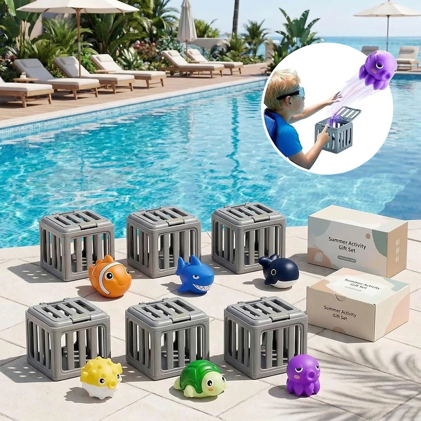 Kids Pool Diving Toys with Fish Box Floating Animals Water Swimming Dive Pool Game for Boys Girls Fun Outdoor Beach Party Gift