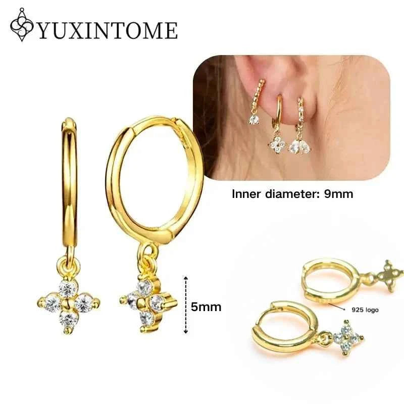 Women's 925 Sterling Silver Ear Needle Crystal Zircon Water Droplets Stud Hoop Gold Huggie Earrings Premium Luxury Party Jewelry