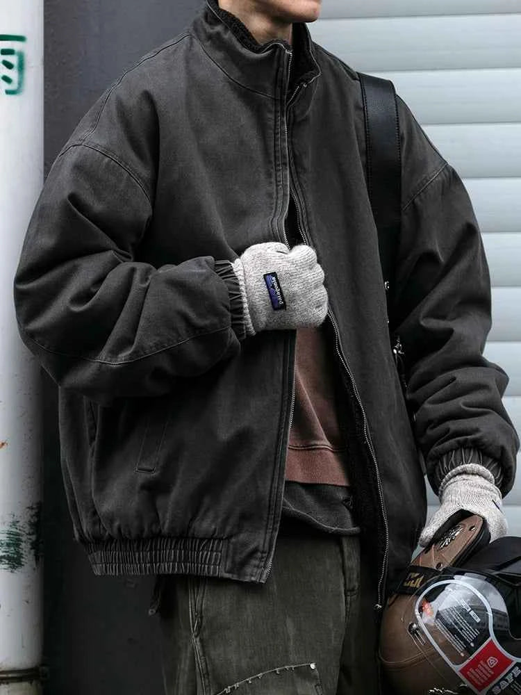 Japanese Vintage Polar Fleece Jacket Men Winter High Quality Thick Jacket Korean Streetwear Loose Couple Trendy Warm Coat Male