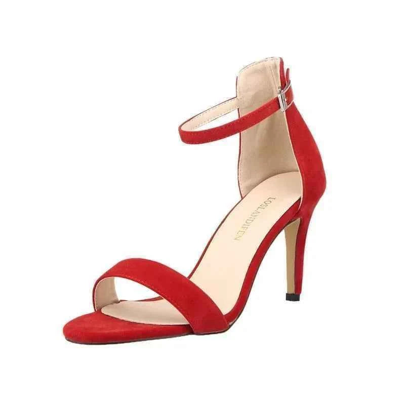 2026 New Women Sexy Pumps Sandals Summer 9cm Thin Heel Open Toe Ankle Strap High Heels Ladies Stilettos Party Red Wedding Shoes