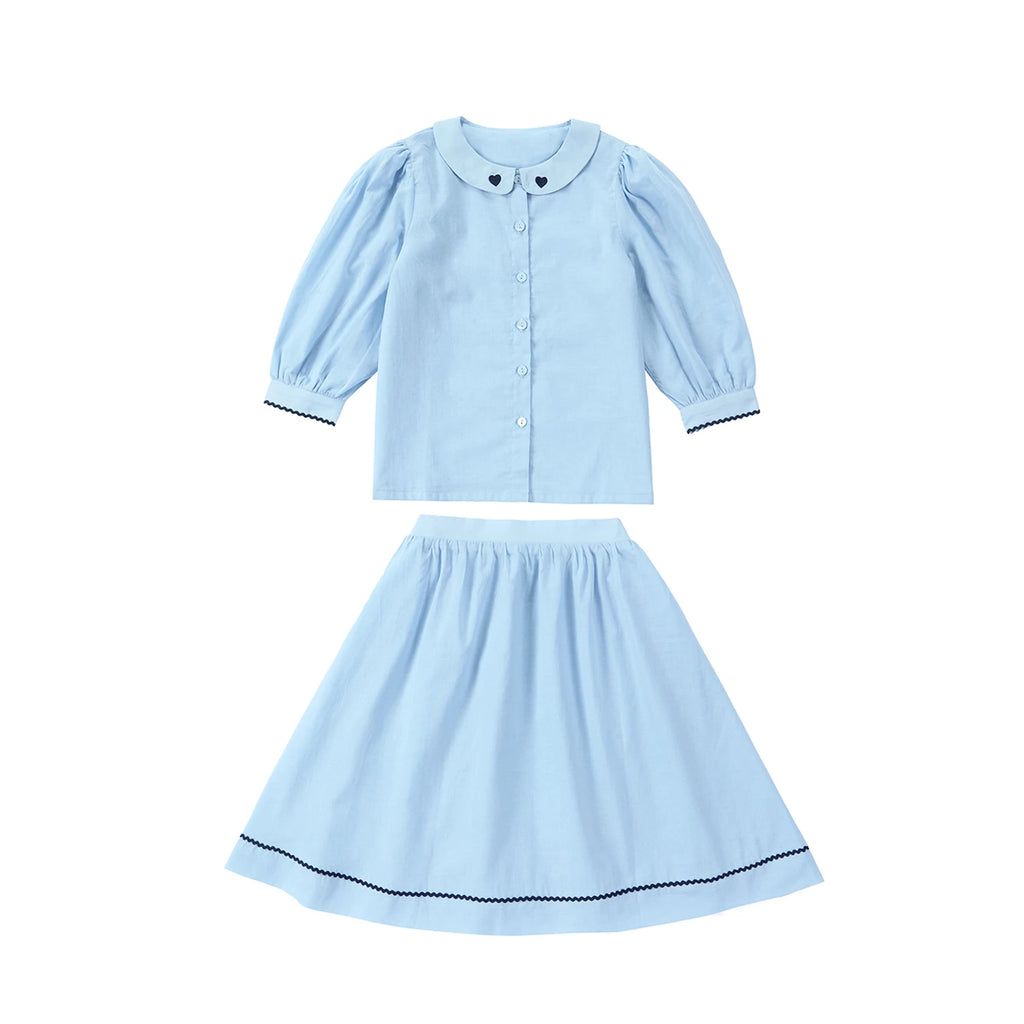 AP Barcelona Blue Collection Girls Dress Embroidery Brothers Sisters Family Matching Clothing Boys Plaid Set Knit Top