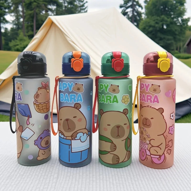 750mL Cute Cartoon Capybara Water Bottle Leakproof Plastic Straw Cup Portable Outdoor Travel Large Capacity Sports Water Bottle