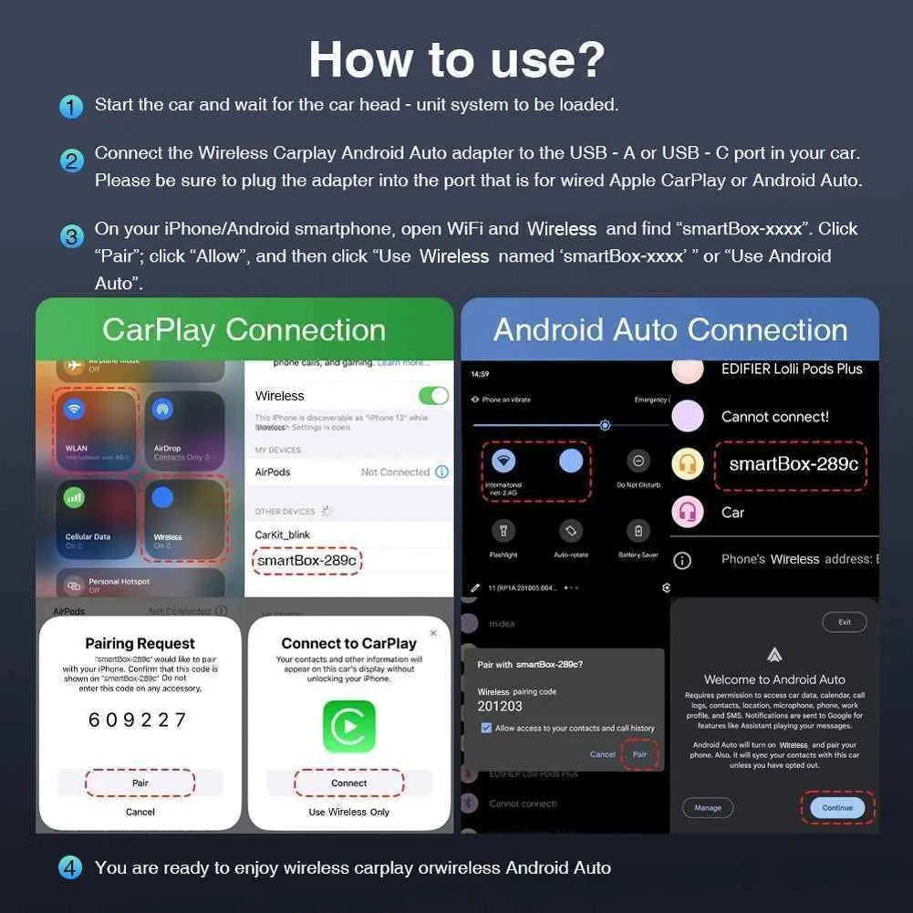 2 IN 1 Wireless Carplay Android Auto Adapter Wired to Wireless carplay Adapter for iPhone Wireless Control Plug & Play Carplay