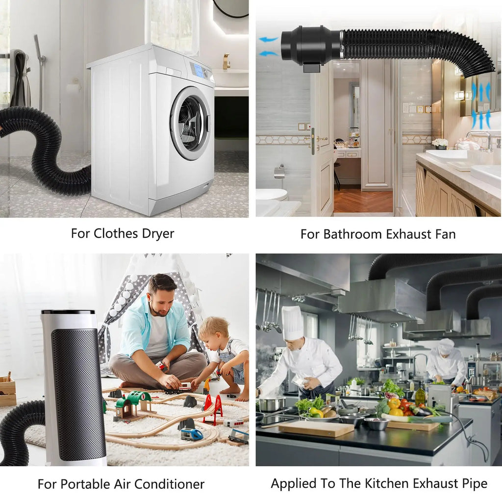 4 inch Dryer Vent Hose with 2 Stainless Steel Clamp Air Ducting Heavy-Duty Flexible Exhaust Pipe Kitchen