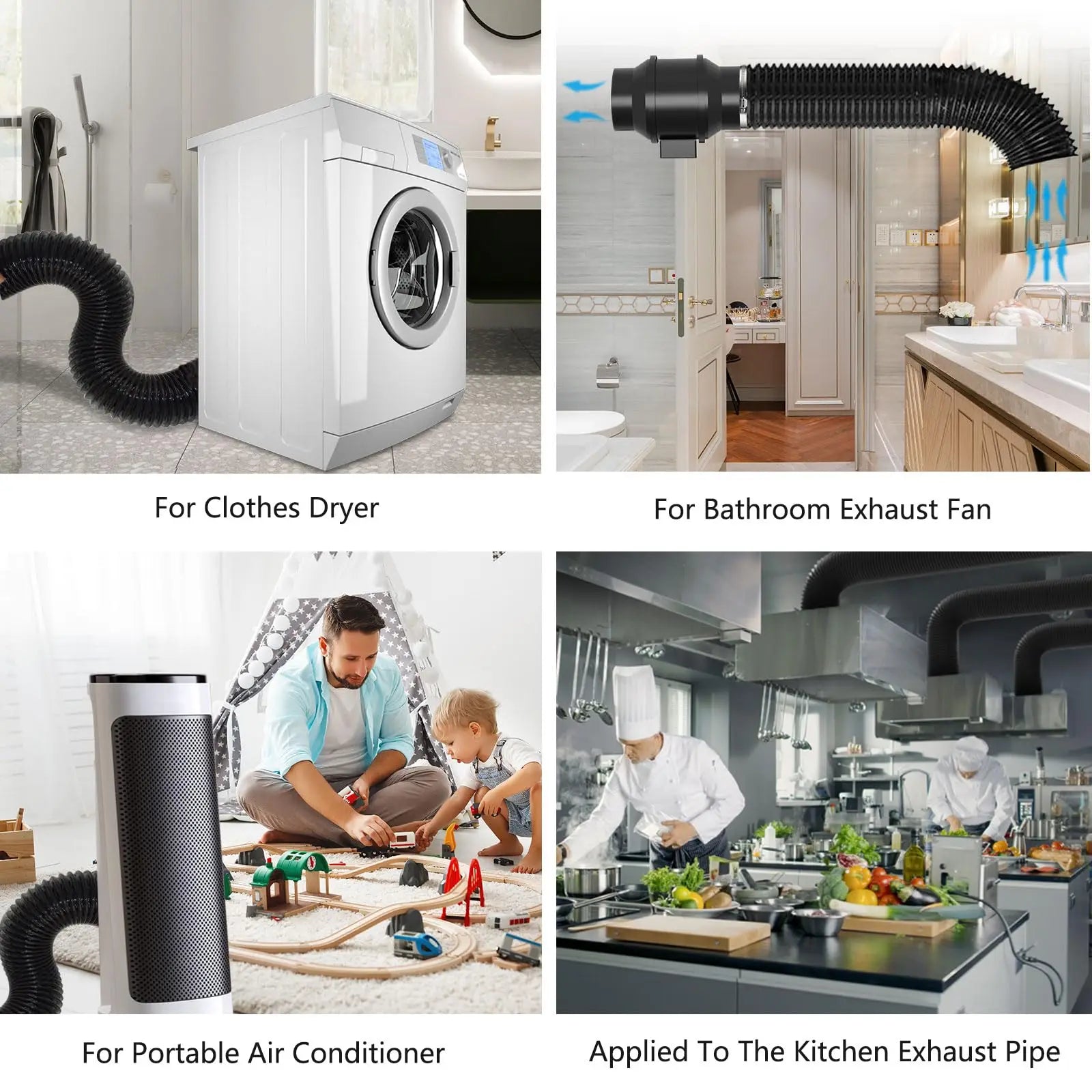4 inch Dryer Vent Hose with 2 Stainless Steel Clamp Air Ducting Heavy-Duty Flexible Exhaust Pipe Kitchen
