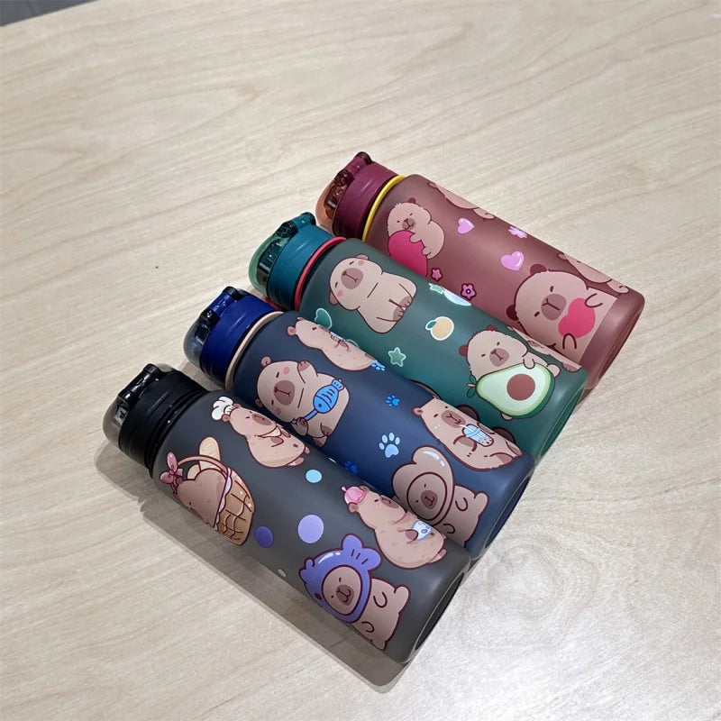 750mL Cute Cartoon Capybara Water Bottle Leakproof Plastic Straw Cup Portable Outdoor Travel Large Capacity Sports Water Bottle