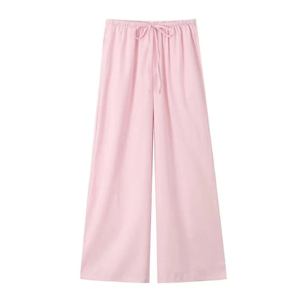 HH Pajama Style Pants Sets Women Fashion Kimono Style Lace Up Shirt Top Elastic Waist Trousers Women's Casual Outfits
