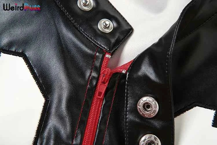 Weird Puss Faux Leather Varsity Jacket Women Hipster Letter Print Autumn Casual Sporty Wild Streetwear Uniform Trend Crop Coat