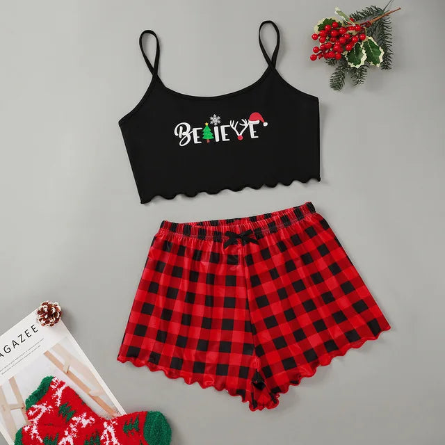 Summer Silk Satin Pyjama Pajamas for Women Sexy Sleepwear Sling Top Shorts Pajama Set Cartoon Pattern Printing 2-Piece Homewear