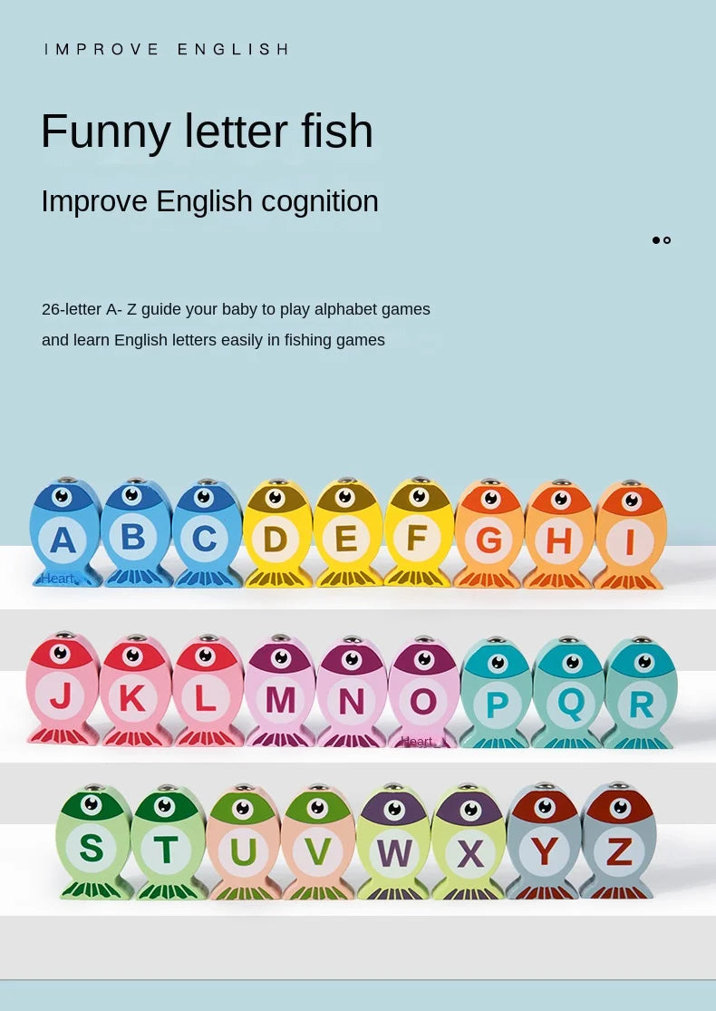 Kids Wooden Fishing Game Toy Gifts Early Education Alphabet Numeric Cognitive Toys Children Interactive Games Toys for Gifts