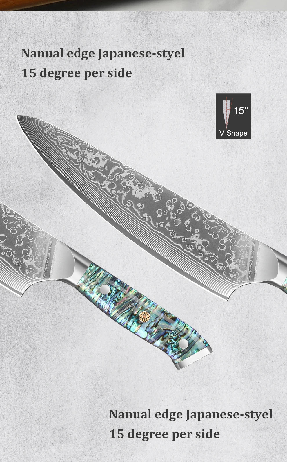 8' Kitchen Chef Knife Damascus Steel 67 Layer l Sharp Kitchen Cooking Knife Abalone Shell Handle