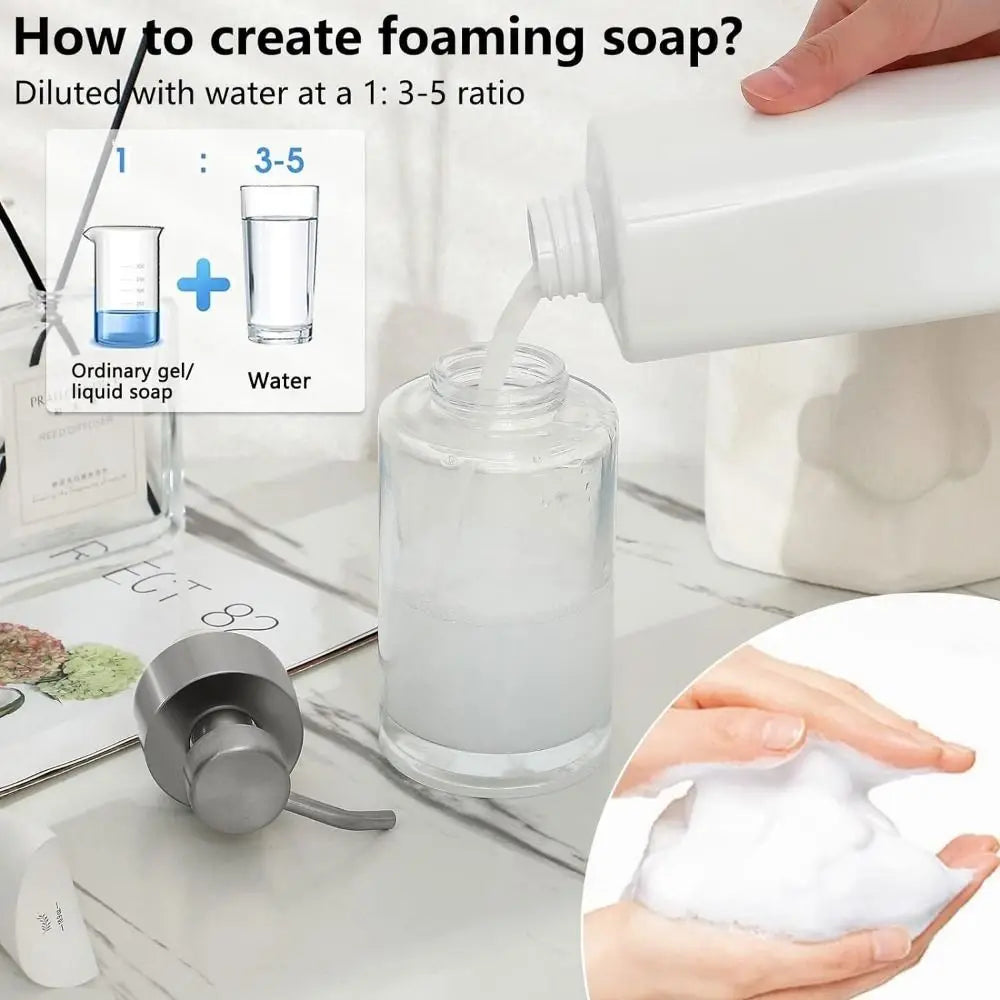 Thick Glass Foaming Soap Dispenser Anti-slip Round Refillable Hand Pump Bottle Amber Durable Brown Glass Jar Kitchen