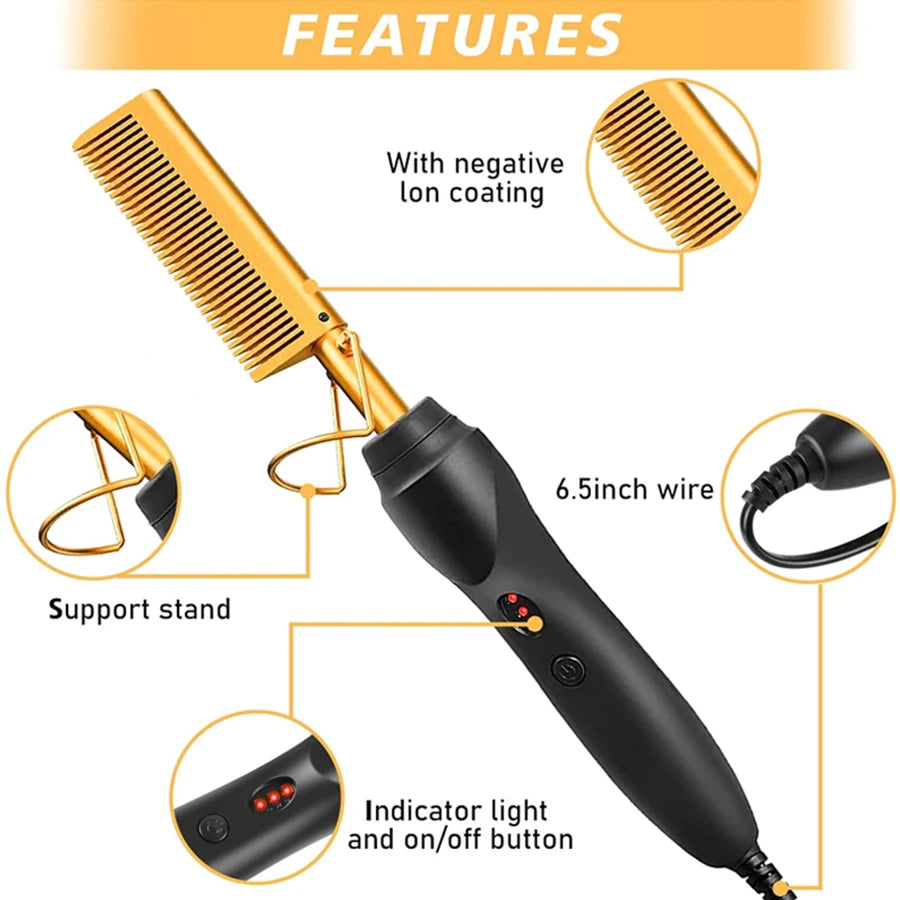 Professional Lace Wig Install Kit with Hot Comb Hair Straightener, Lace Tint Mousse, Strong Hold Wig Glue & Rosemary Oil, Complete Wig Styling Set