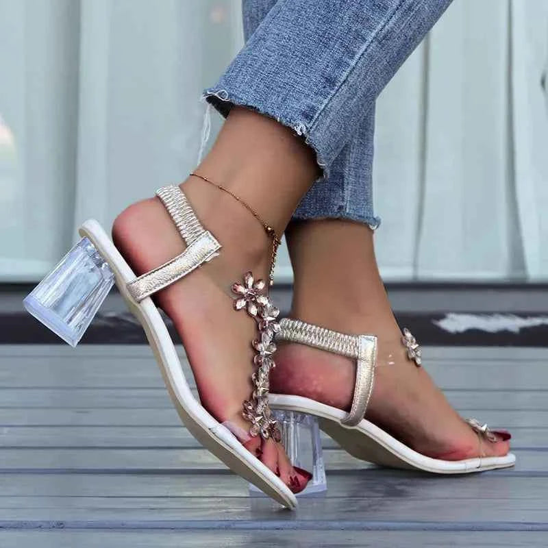 2024 Summer Rhinestone Butterfly Sandals, New Crystal and Fashion Transparent High Heels, Casual Street Women's Shoes