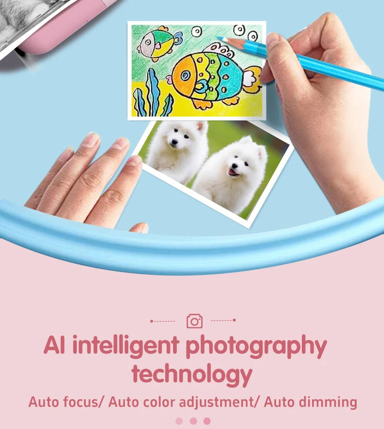 Kids Photo Camera Printer with Game Cute Bunny Mini Digital Video Child Instant Print Camera 4-12 Years Kids Girls Boyes Gifts