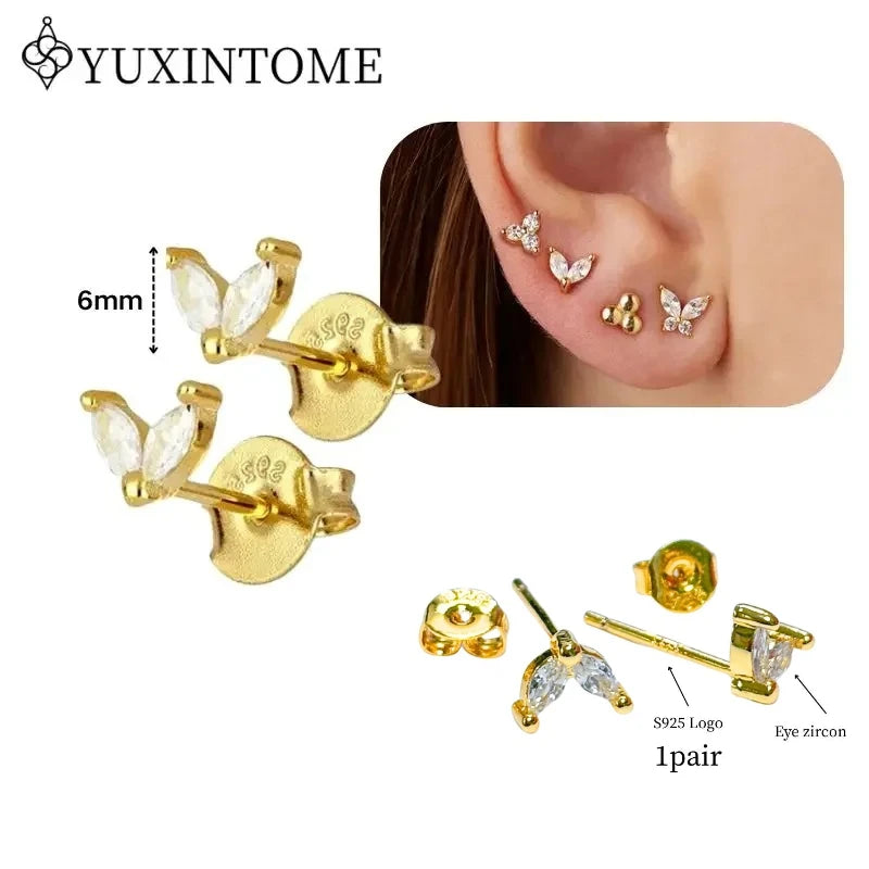 Women's 925 Sterling Silver Ear Needle Crystal Zircon Water Droplets Stud Hoop Gold Huggie Earrings Premium Luxury Party Jewelry