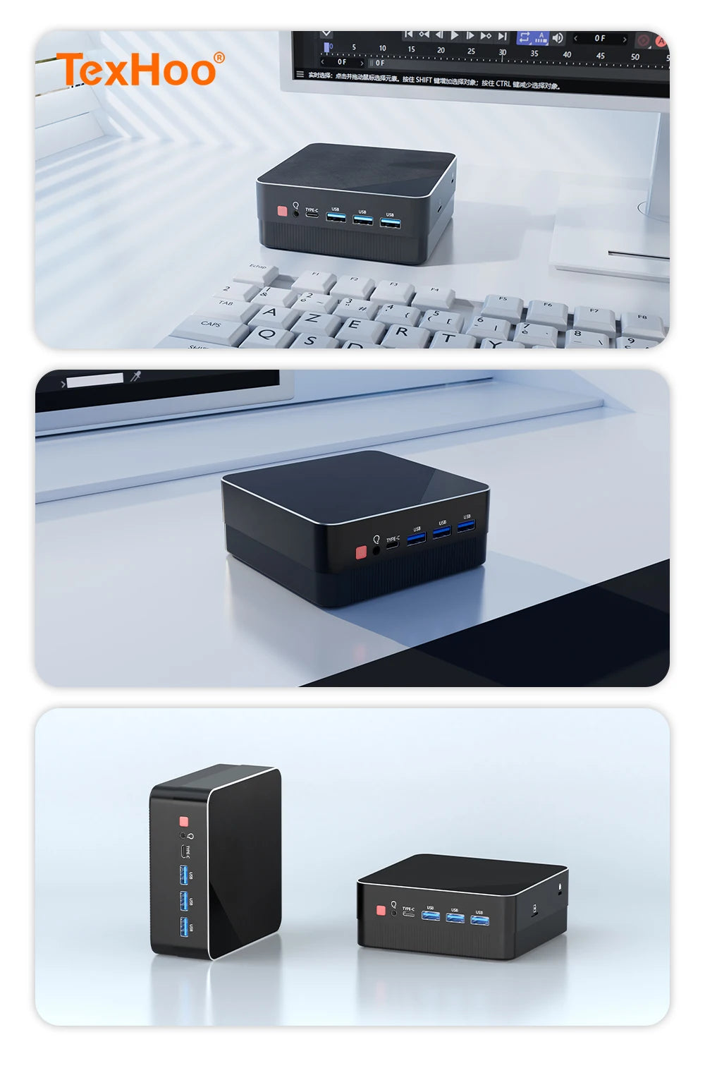 TexHoo Mini PC Computer Gaming AMD Ryzen7 5700U R5 4500U Intel Core i5 1335U CPU  NUC Office DDR4 DDR5 NVMe WIFI6