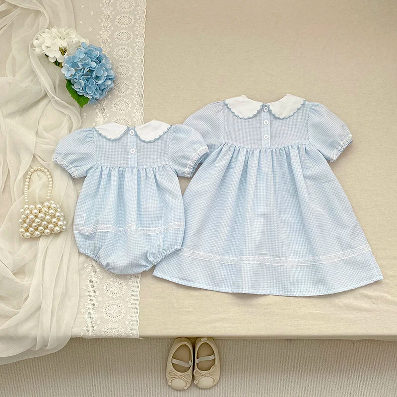 2026 Summer Baby Girl Embroidered Collar Bodysuits 0-24M Baby Girl Romper Newborn Short Sleeved Baby Girl Yellow Jumpsuit