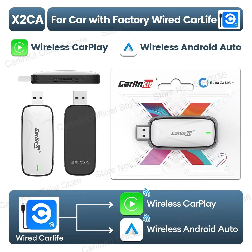 CarlinKit Baidu CarLife Adapter Wired to Wireless CarPlay Android Auto Wireless Auto CarLife to CarPlay 2in1 Auto Connect 5.8GHz