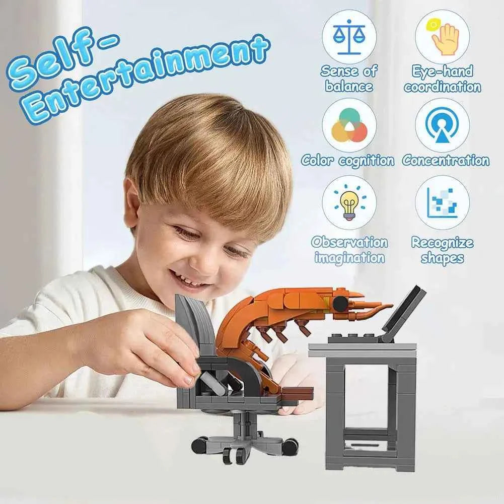 1/2/3PCS Creative Prank Shrimp Building Blocks Plastic DIY Assemble Puzzle Model Toy for 14+ Boys Girls Funny Desktop Ornament