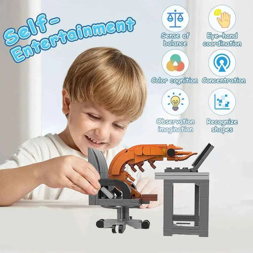 1/2/3PCS Creative Prank Shrimp Building Blocks Plastic DIY Assemble Puzzle Model Toy for 14+ Boys Girls Funny Desktop Ornament