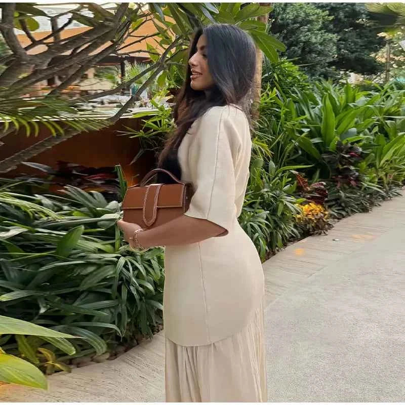 Elegant Women Patchwork Long Dress Short Sleeve O Neck Button A-Line Dresses Spring Summer Vintage Beach Vacation Casual Robes