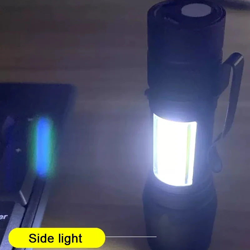 Rechargeable LED Pocket Flashlights with Pen Clip Zoom Mini Light 3 Lighting Mode with Side Lamp for Outdoor Camping Emer