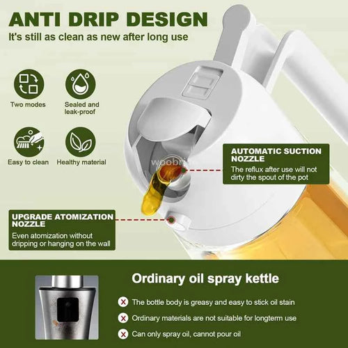 2-in-1 Plastic Oil Dispenser Sprayer 16oz Leakproof Olive Oil Bottle for Cooking Air Fryer BBQ  Picnic Kitchen Tools