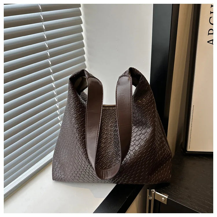 Women's Retro Artificial Leather Woven Pattern Shoulder Bag,Large Capacity Tote Bag,Casual Armpit Bag, Large Tote Bag,Daily Work